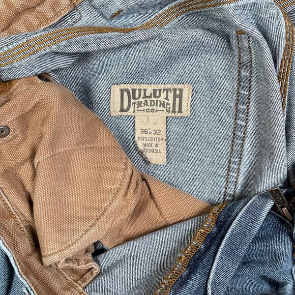 Duluth Trading Jeans Light Wash Work Wear Denim Straight Fit Tan Logo - Picture 5 of 6